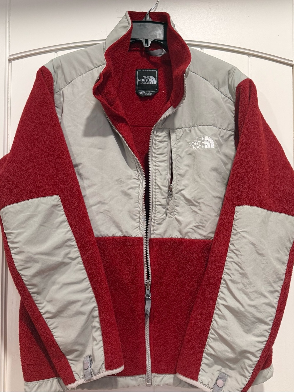 The North Face Denali Fleece Jacket Women’s L Red Grey Colorblock - Picture 7 of 8